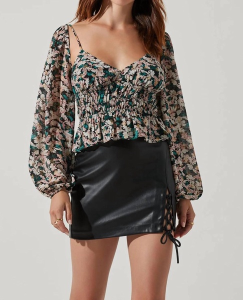 prudence floral peplum top in black gold multi