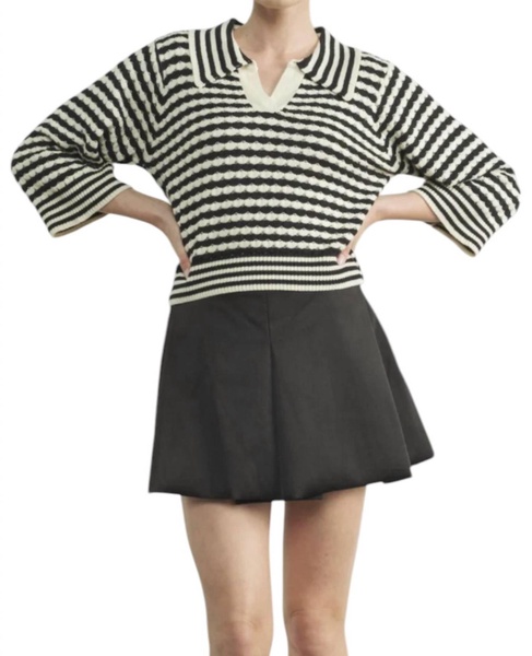 jacquard stripe sweater in black/white