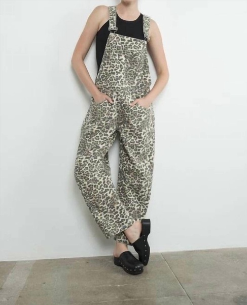 leopard print slouchy overalls in brown multi