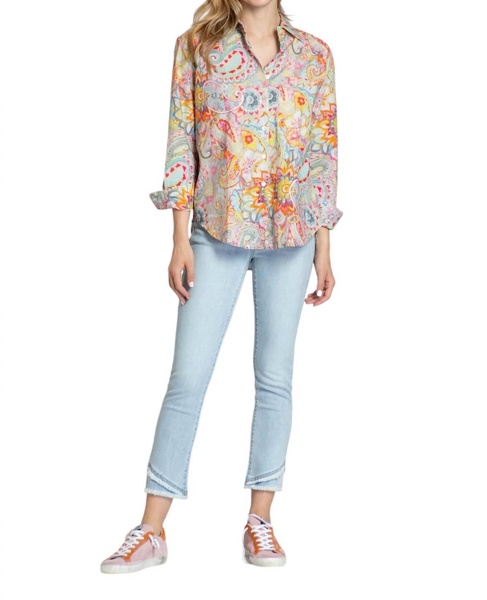 paisley cotton boyfriend button shirt in multi