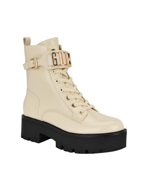 Women's Vaires Lug Sole Cuff Lace Up Logo Plated Combat Booties