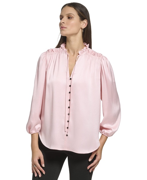 DKNY Women's 3/4sleeve Tieneck Buttonup Top