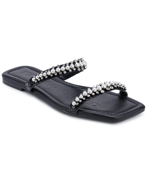 KARL LAGERFELD Women's Payzlee Embellished Flat Sandal Slide