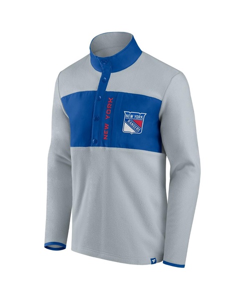 Men's Gray, Blue New York Rangers Omni Polar Fleece Quarter-Snap Jacket