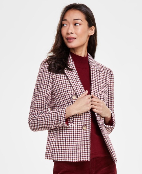 Petite Houndstooth-Pattern Tweed Blazer