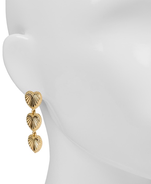 Gold-Tone Sunray Texture Triple Heart Drop Earrings