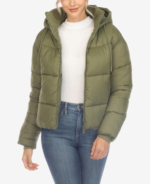 Women's Full Front Zip Hooded Bomber Puffer Jacket