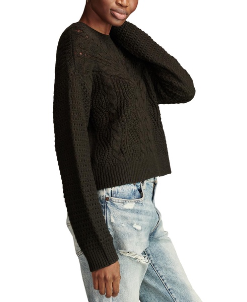 Women's Open-Knit-Yoke Crewneck Sweater