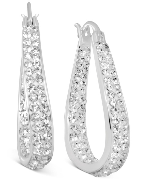 Crystal In & Out Teardrop Hoop Earrings in Silver Plate, Gold-Plate or Rose Gold Plate