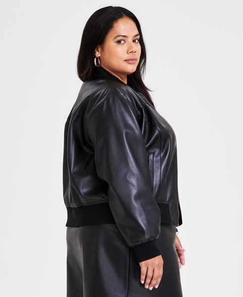 Trendy Plus Size Faux-Leather Bomber Jacket, Created for Macy's 