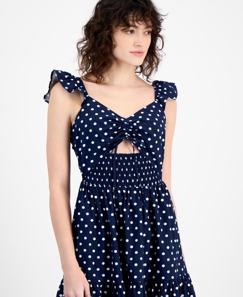 Women's Dot-Print Cutout Smocked Midi Dress, Exclusively at Macy's 