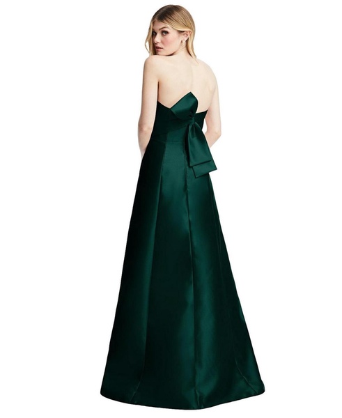 Womens Strapless A-line Satin Gown with Modern Bow Detail