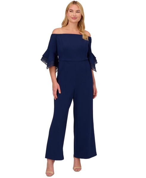 Plus Size Off-The-Shoulder Organza-Sleeve Jumpsuit