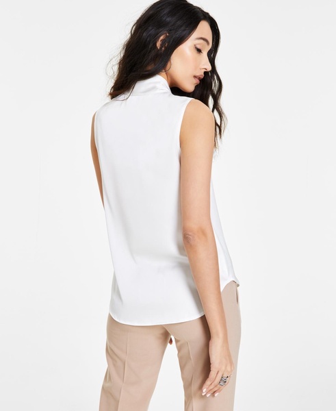 Women's Tie-Neck Sleeveless Satin Blouse, Created for Macy's