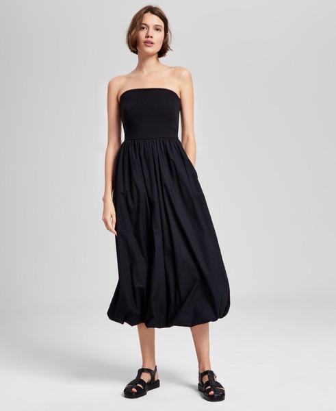 Women's Strapless Mixed Media Bubble-Hem Midi Dress, Exclusively at Macy's