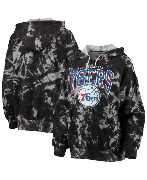 Women's Threads Black Philadelphia 76ers Burble Tie-Dye Tri-Blend Pullover Hoodie