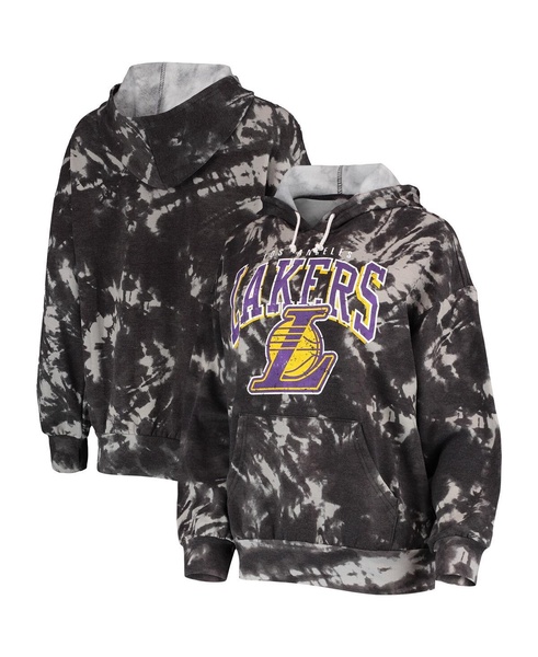 Women's Threads Black Los Angeles Lakers Burble Tie-Dye Tri-Blend Pullover Hoodie