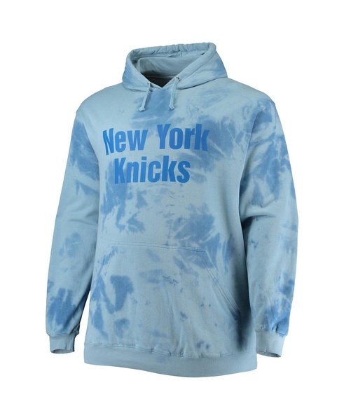 Men's Blue New York Knicks Big and Tall Wordmark Cloud Dye Pullover Hoodie