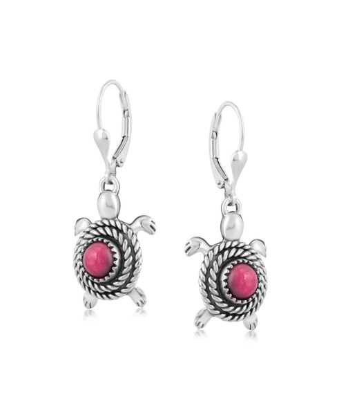 Sterling Silver with Genuine Gemstone Turtle Design Women's Drop and Dangle Earrings