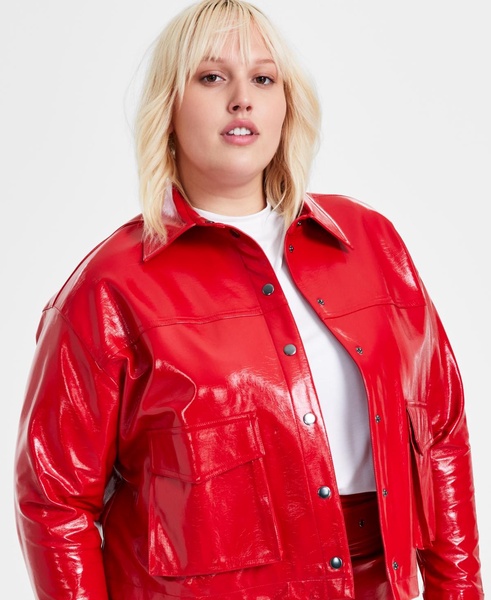 Trendy Plus Size Faux-Leather Snap-Front Jacket, Created for Macy's