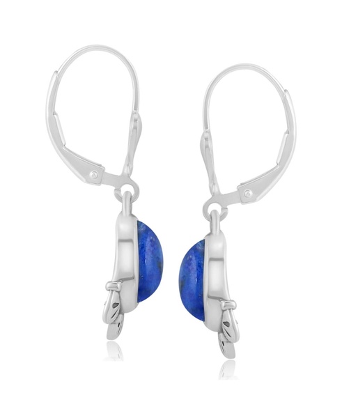 Sterling Silver and Pear Shape Denim Lapis Gemstone Fan Lever Back Earrings