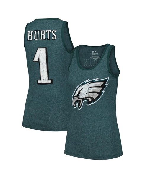 Women's Threads Jalen Hurts Midnight Green Philadelphia Eagles Player Name and Number Tri-Blend Tank Top