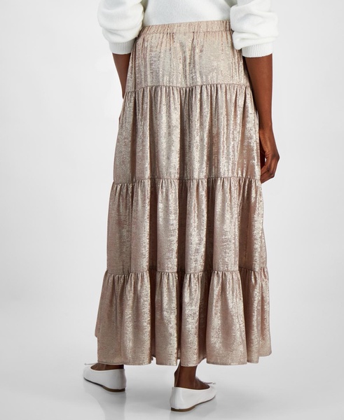 Women's Metallic Tiered Maxi Skirt, Created for Macy's