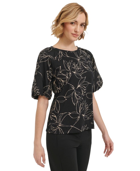 Women's Mixed Media Puff Sleeve Top