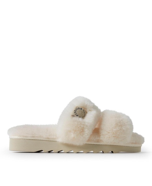 Dearfoams Women's Benalla Genuine Shearling Double Band Fuzzy Slide Slipper