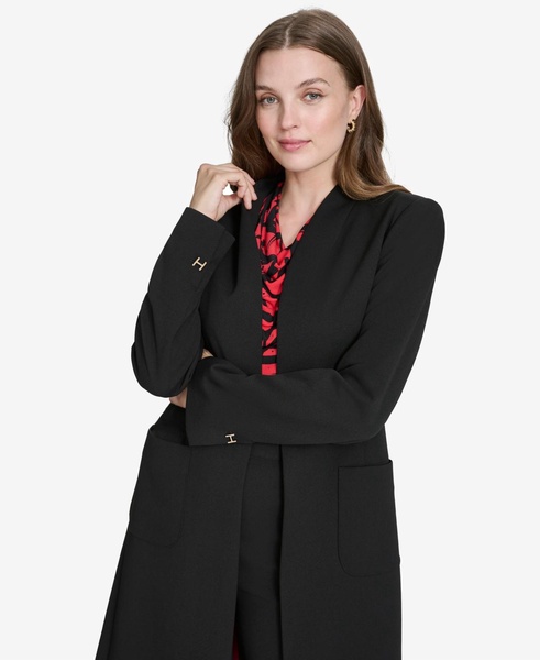 Women's Collarless Open-Front Long Jacket