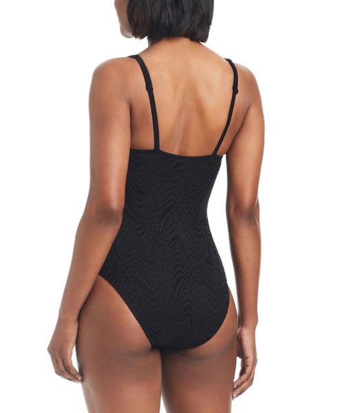 Women's Crochet Plunge-Neck One-Piece Swimsuit, Created for Macy's