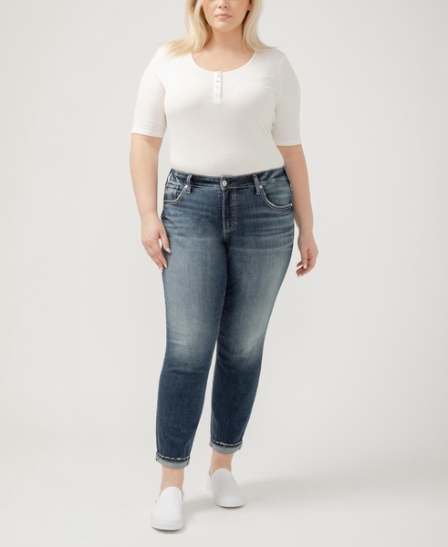 Plus Size Boyfriend Mid Rise Slim Leg Luxe Stretch Jeans