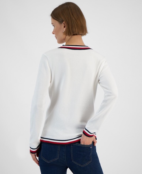 Women's Contrast-Trim V-Neck Sweater