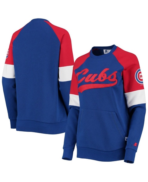 Women's Royal and Red Chicago Cubs Playmaker Raglan Pullover Sweatshirt