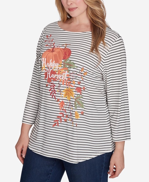 Plus Size Boat Neck Happy Harvest Striped Knit Top