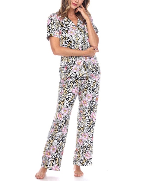 Women's Short Sleeve Pants Tropical Pajama Set, 2-Piece