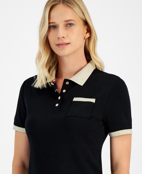 Women's Cotton Contrast-Trim Polo Top