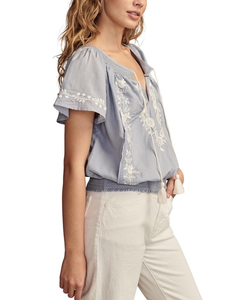 Women's Embroidered Flutter-Sleeve Top