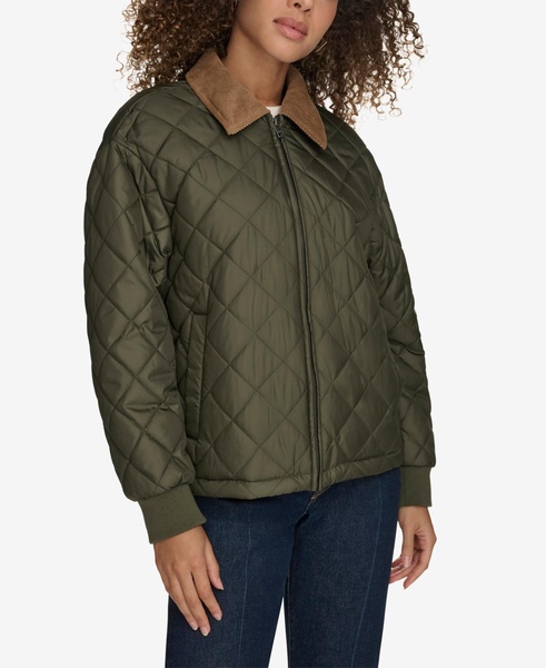 Women's Diamond Quilted Bomber with Corduroy Collar