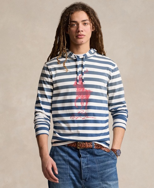 Men's Striped Big Pony Hooded T-Shirt