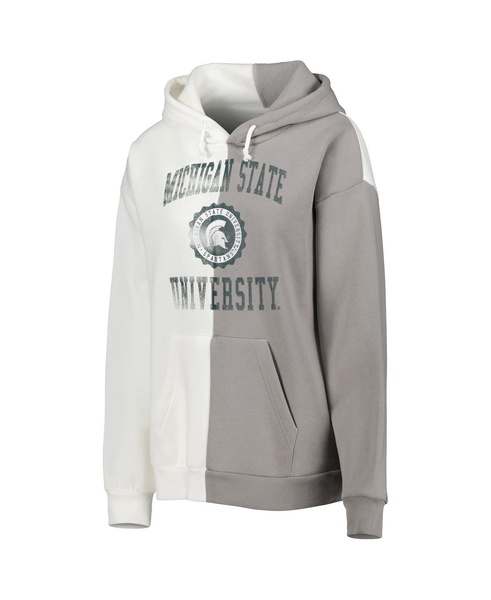 Women's Gray, White Distressed Michigan State Spartans Split Pullover Hoodie