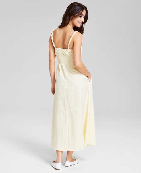 Women's Smocked-Waist Twist-Strap Cotton Midi Dress, Exclusively at Macy's