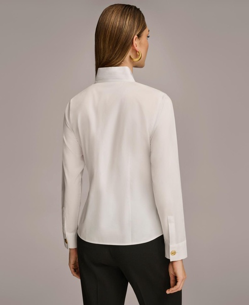 Donna Karan Women's Stand Collar Button Front Cotton Shirt