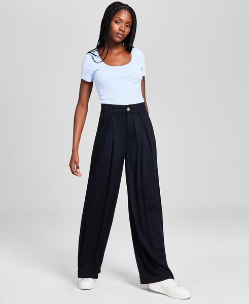 Women's Pleat-Front Wide-Leg Soft Pants