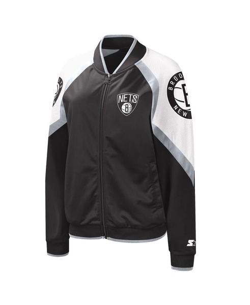 Women's Black, Silver Brooklyn Nets Fan Girl Satin Raglan Full-Zip Jacket