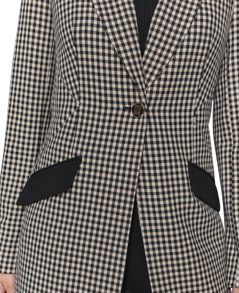 Women's Checkered One-Button Blazer