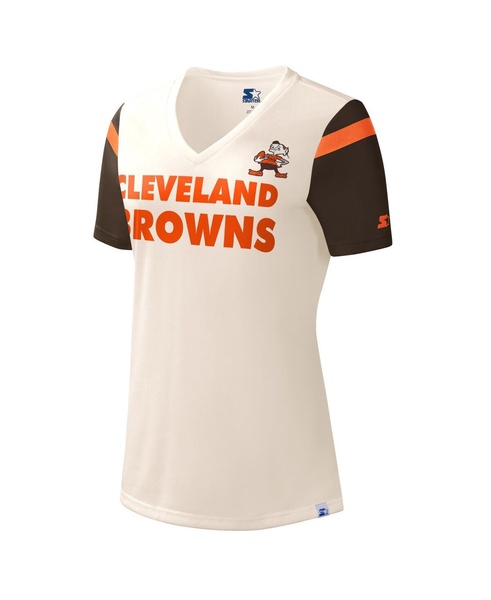 Women's Cream Cleveland Browns Kick Start V-Neck T-shirt