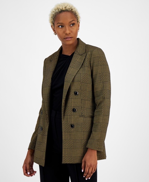 Women's Plaid Open-Front Faux-Double-Breasted Blazer, Created for Macy's 