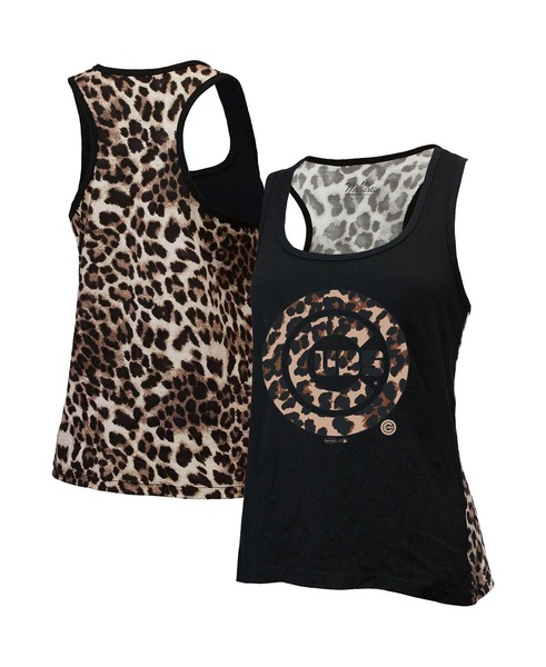 Women's Threads Black Chicago Cubs Leopard Tank Top