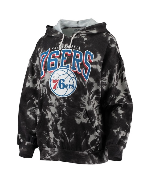 Women's Threads Black Philadelphia 76ers Burble Tie-Dye Tri-Blend Pullover Hoodie